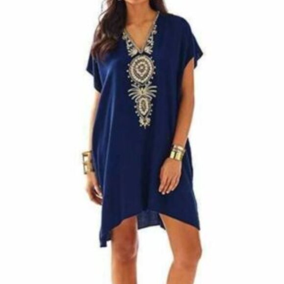 New Lilly Pulitzer Chai Caftan Dress S / M Beach Cover Embellished Beaded NWT - Picture 6 of 6